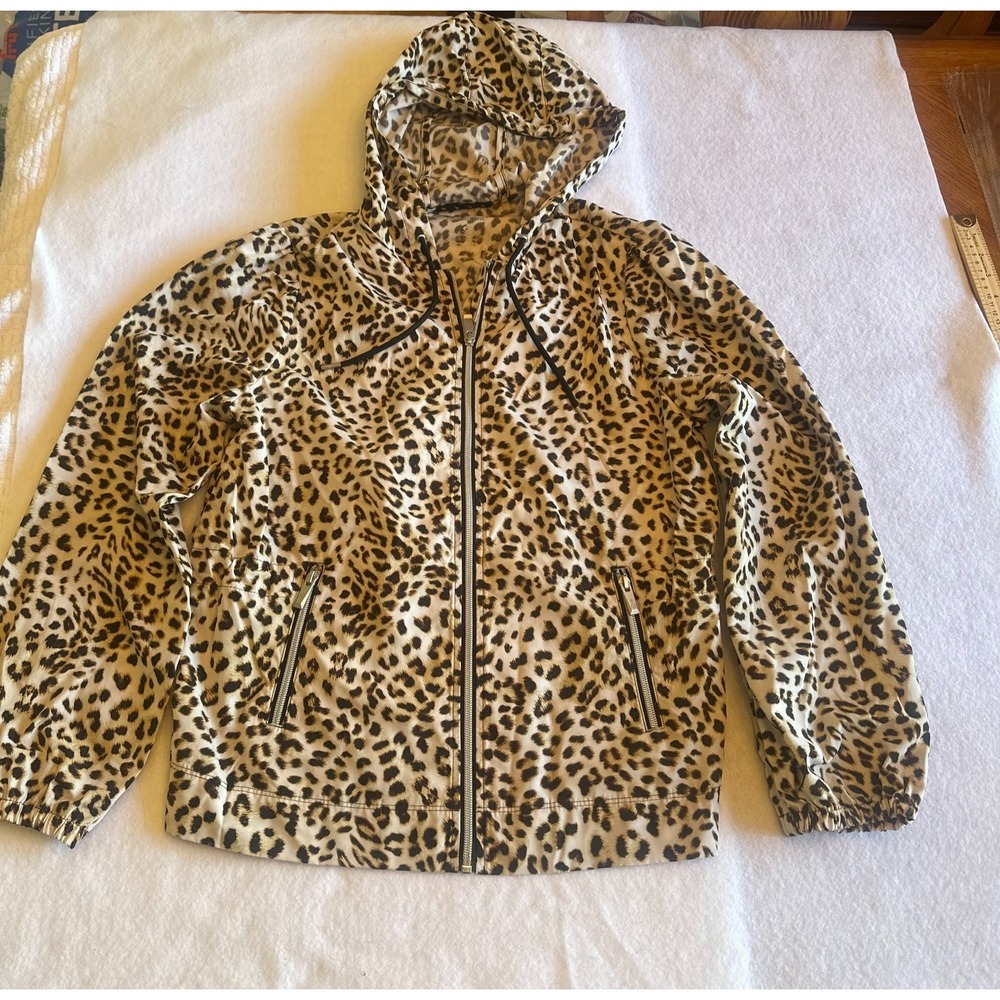 Tommy Bahama IslandZone Womens Leopard Jacket Small S Hooded Full Zip Tan Black